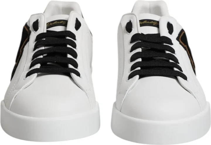 White DG Logo Portofino Low Top Sneakers Men's Shoes - Image 2