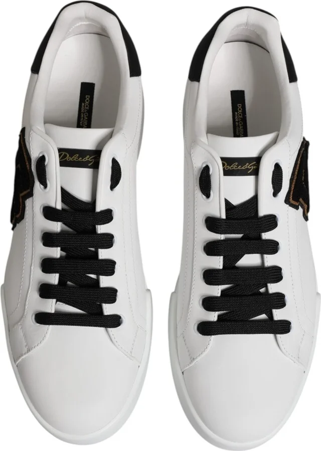White DG Logo Portofino Low Top Sneakers Men's Shoes - Image 3