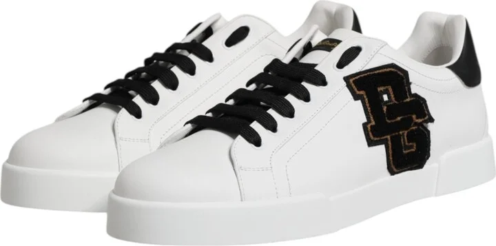 White DG Logo Portofino Low Top Sneakers Men's Shoes - Image 4