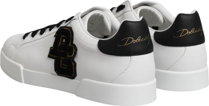 White DG Logo Portofino Low Top Sneakers Men's Shoes - Image 5