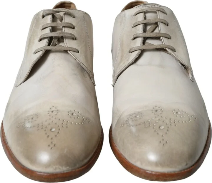 White Distressed Leather Derby Dress Men's Shoes - Image 2