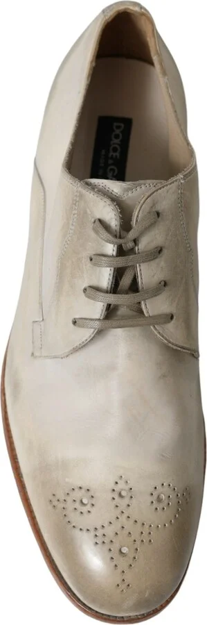 White Distressed Leather Derby Dress Men's Shoes - Image 3