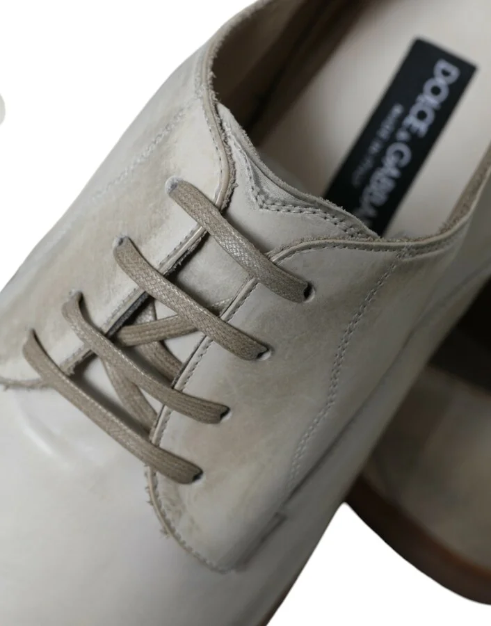 White Distressed Leather Derby Dress Men's Shoes - Image 4