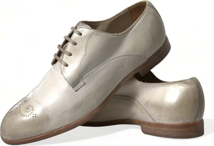 White Distressed Leather Derby Dress Men's Shoes - Image 5