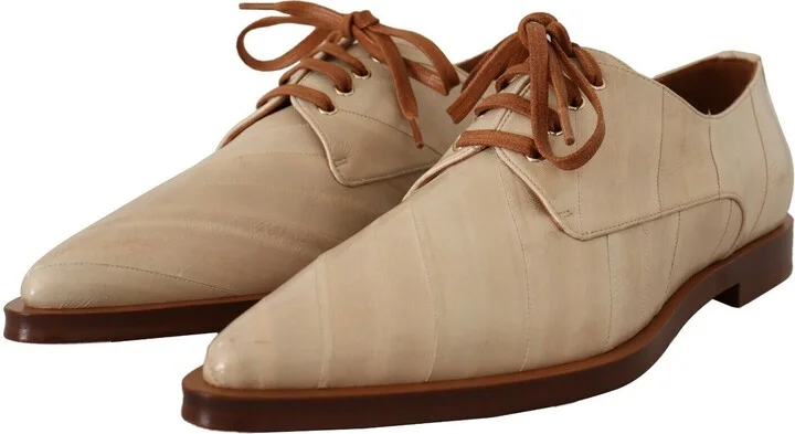White Eel Leather Lace Up Formal Flats Women's Shoes - Image 3