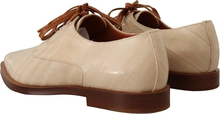 White Eel Leather Lace Up Formal Flats Women's Shoes - Image 4