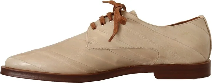White Eel Leather Lace Up Formal Flats Women's Shoes - Image 5