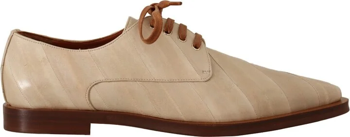 White Eel Leather Lace Up Formal Flats Women's Shoes