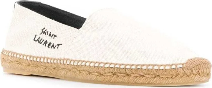 White Espadrilles With Logo Saint Laurent In Cotton And Linen Man - Image 2