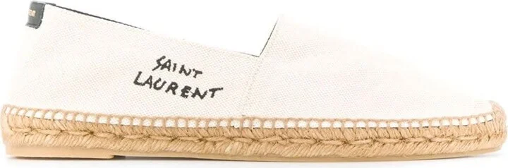 White Espadrilles With Logo Saint Laurent In Cotton And Linen Man