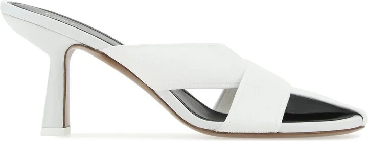 White fabric mules