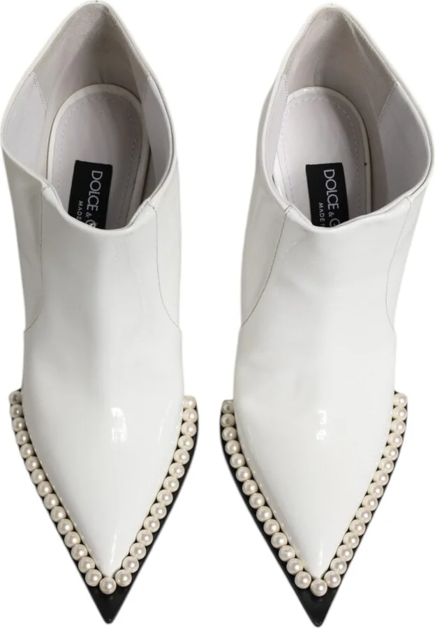 White Faux Pearl Leather Pointed Toe Ankle Boot Women's Shoes (Pre-Owned) - Image 3