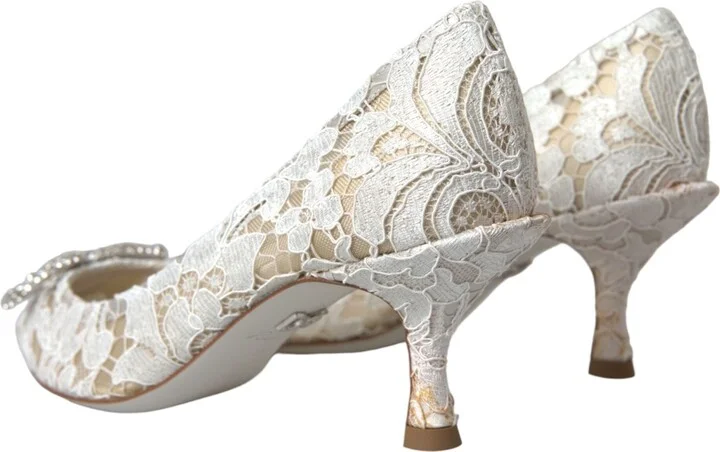 White Floral Lace DG Crystal Pumps Women's Shoes (Pre-Owned) - Image 4