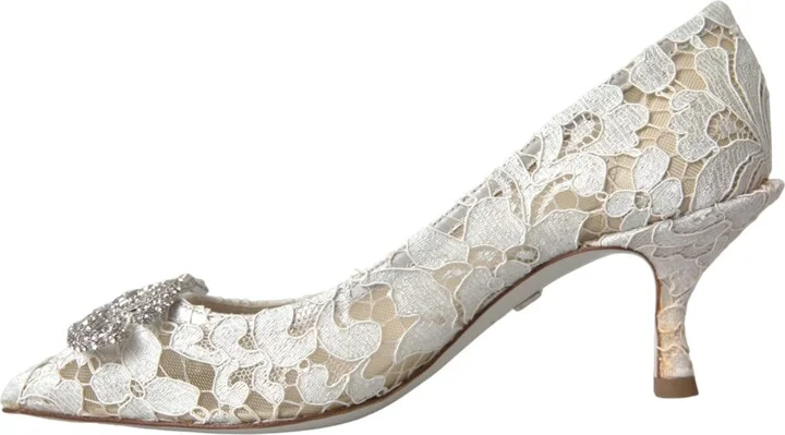 White Floral Lace DG Crystal Pumps Women's Shoes (Pre-Owned) - Image 5