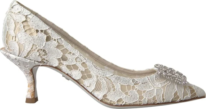 White Floral Lace DG Crystal Pumps Women's Shoes (Pre-Owned)