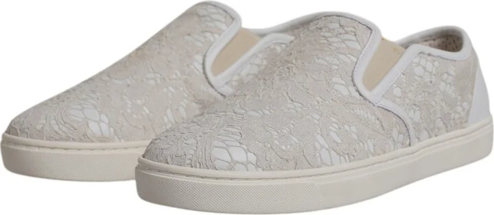 White Floral Lace Slip On Loafers Women's Shoes (Pre-Owned) - Image 4