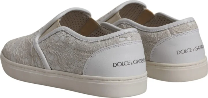 White Floral Lace Slip On Loafers Women's Shoes (Pre-Owned) - Image 5