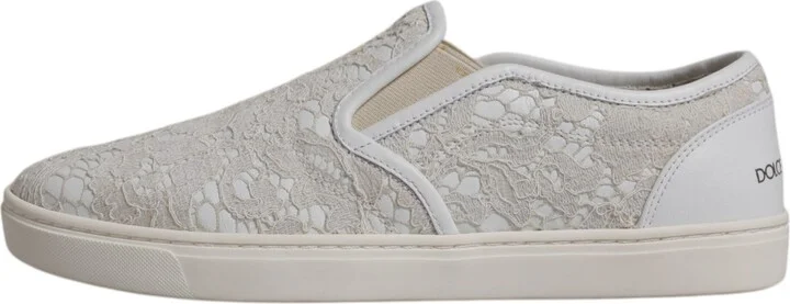 White Floral Lace Slip On Loafers Women's Shoes (Pre-Owned) - Image 6