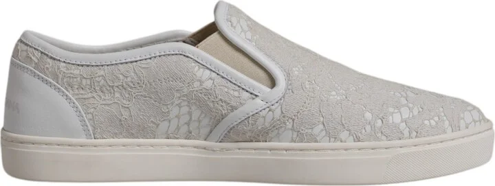 White Floral Lace Slip On Loafers Women's Shoes (Pre-Owned)