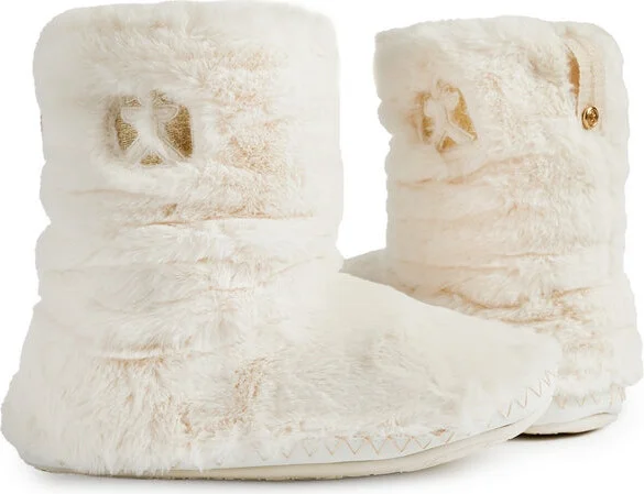 White Gisele - 100% Recycled Faux Fur Rouched Slipper Boot - Cream - Image 3