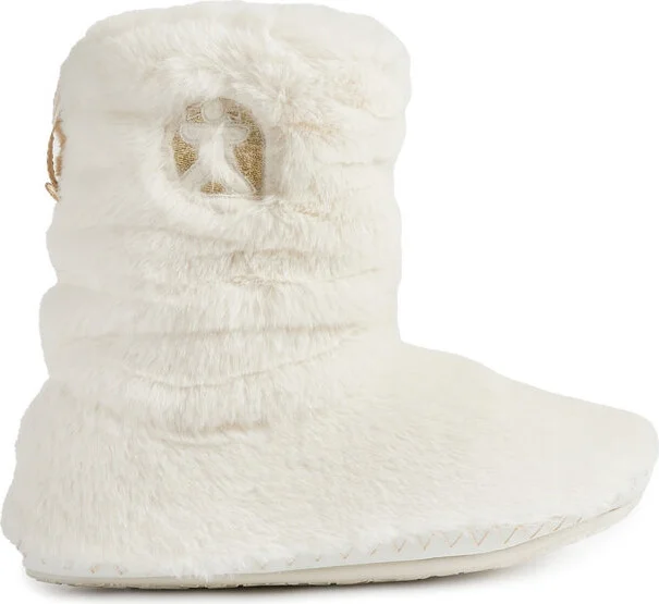 White Gisele - 100% Recycled Faux Fur Rouched Slipper Boot - Cream - Image 6