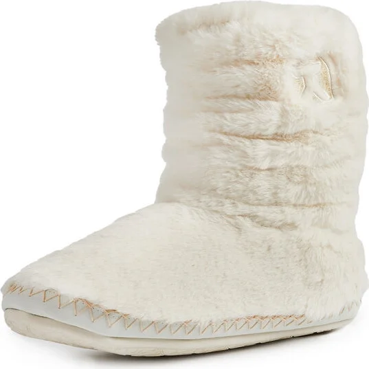 White Gisele - 100% Recycled Faux Fur Rouched Slipper Boot - Cream - Image 7