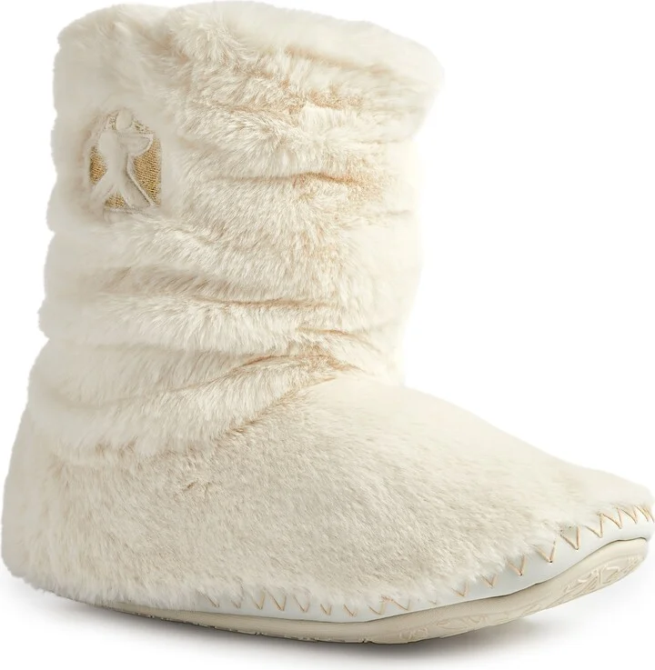 White Gisele - 100% Recycled Faux Fur Rouched Slipper Boot - Cream
