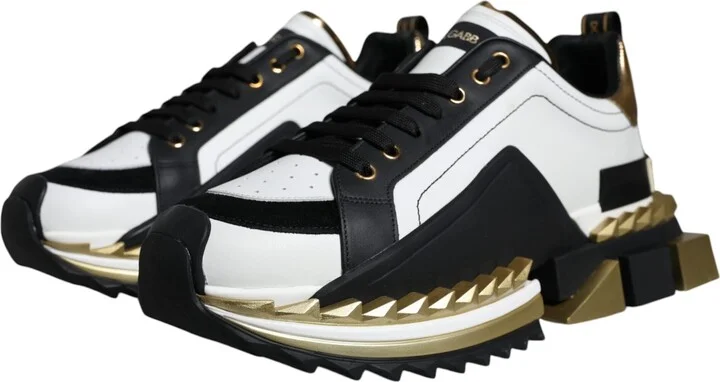 White Gold Black Leather SUPER KING Sneakers Men's Shoes - Image 3