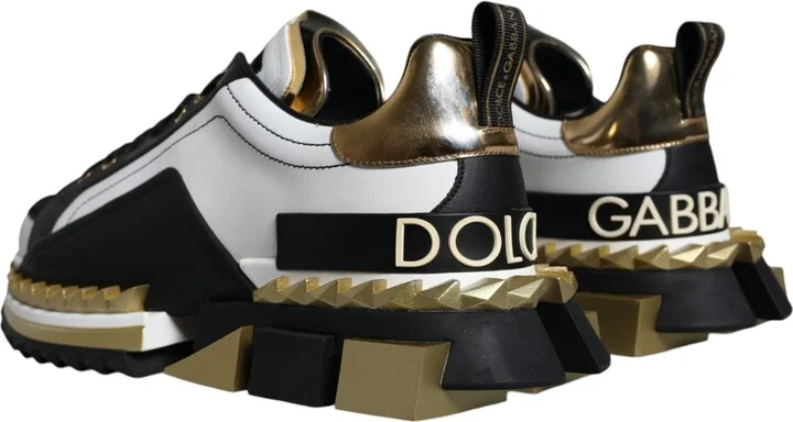 White Gold Black Leather SUPER KING Sneakers Men's Shoes - Image 4