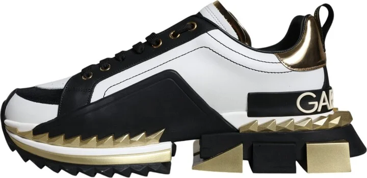 White Gold Black Leather SUPER KING Sneakers Men's Shoes - Image 5