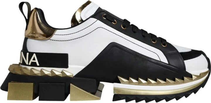 White Gold Black Leather SUPER KING Sneakers Men's Shoes