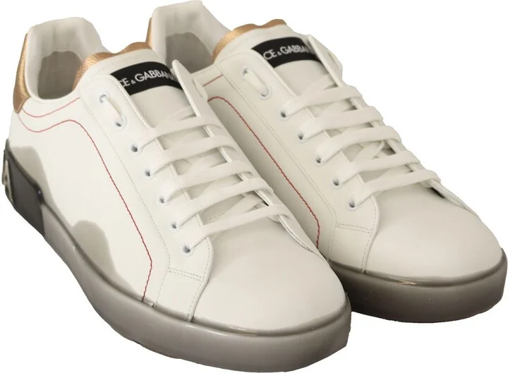White Gold Leather Low Top Sneakers Casual Men's Shoes - Image 2
