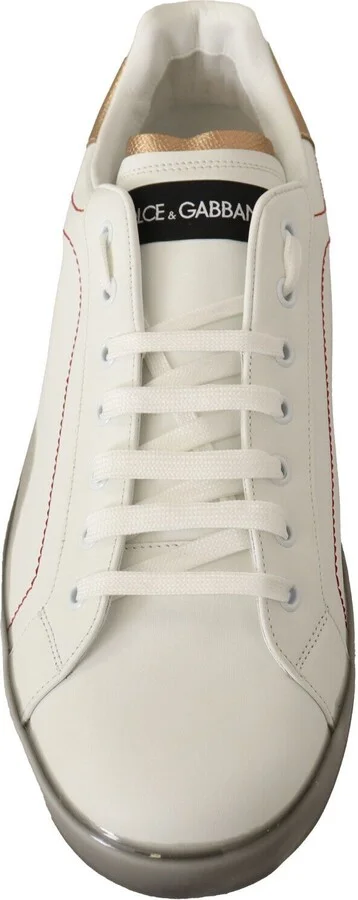 White Gold Leather Low Top Sneakers Casual Men's Shoes - Image 4