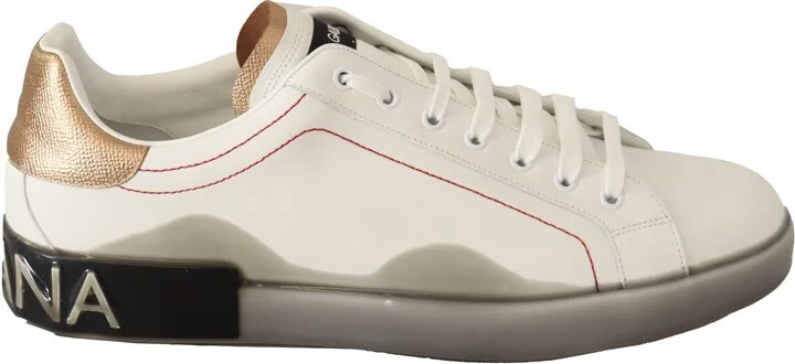 White Gold Leather Low Top Sneakers Casual Men's Shoes