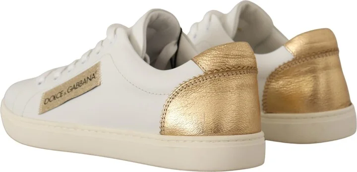 White Gold Leather Low Top Women's Sneakers - Image 2