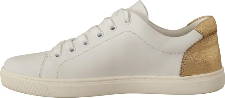 White Gold Leather Low Top Women's Sneakers - Image 3