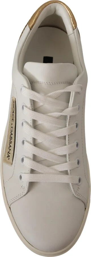 White Gold Leather Low Top Women's Sneakers - Image 5