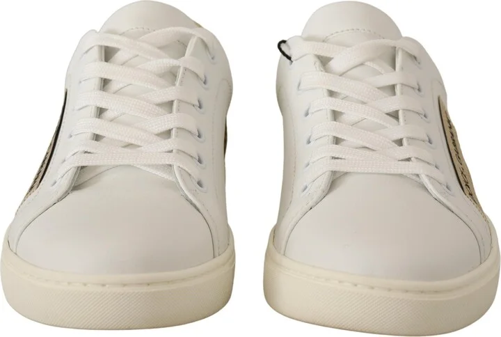 White Gold Leather Low Top Women's Sneakers - Image 6