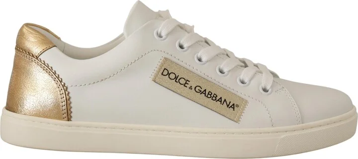 White Gold Leather Low Top Women's Sneakers