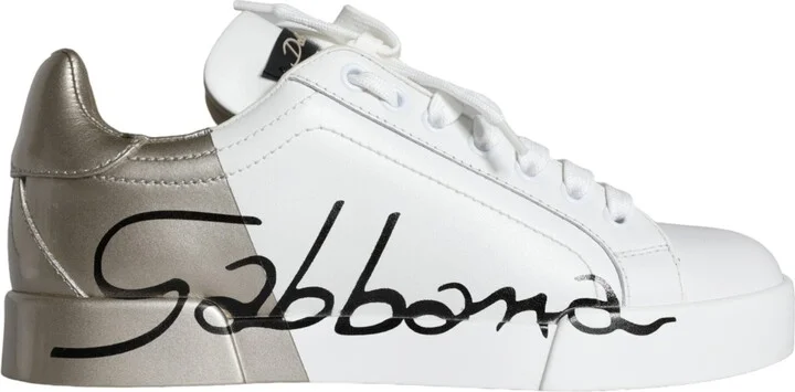 White Gold Portofino Low Top Leather Sneakers Women's Shoes (Pre-Owned)