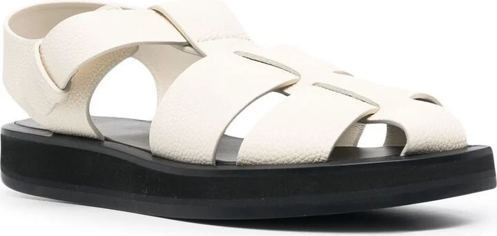 White Grained Leather Fisherman Sandals - Image 2