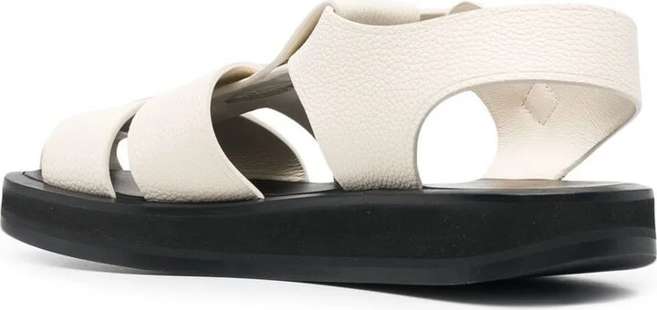 White Grained Leather Fisherman Sandals - Image 3