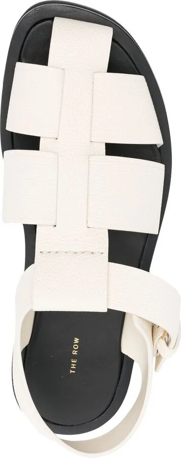White Grained Leather Fisherman Sandals - Image 4