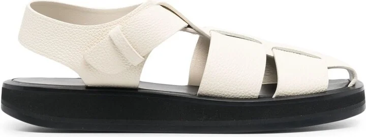 White Grained Leather Fisherman Sandals