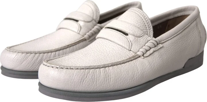 White Gray Leather Slip Mocassin Shoes Men's Loafer - Image 2