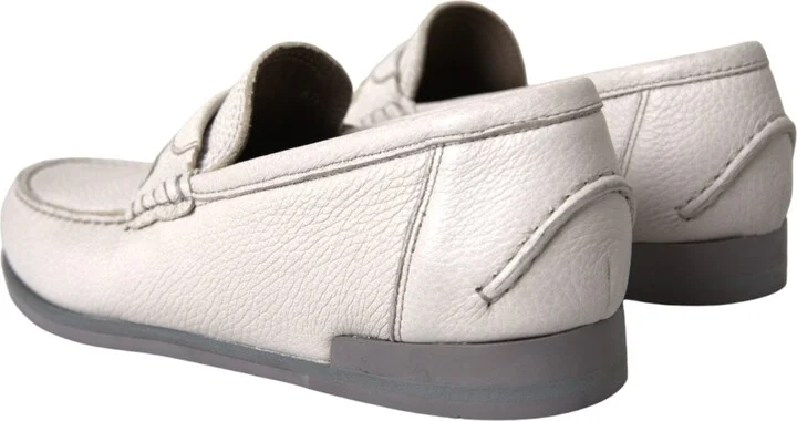 White Gray Leather Slip Mocassin Shoes Men's Loafer - Image 3