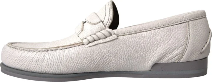 White Gray Leather Slip Mocassin Shoes Men's Loafer - Image 4