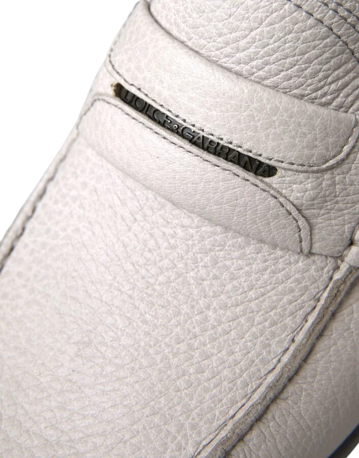 White Gray Leather Slip Mocassin Shoes Men's Loafer - Image 6