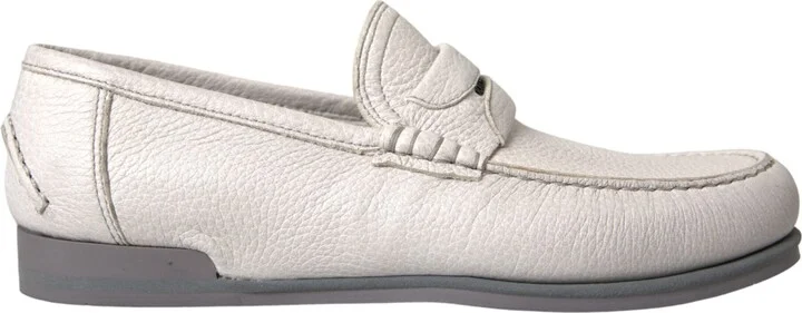 White Gray Leather Slip Mocassin Shoes Men's Loafer