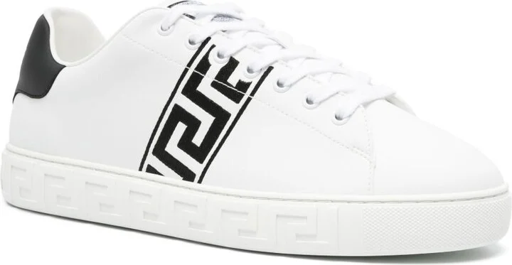White Greca Embroidered Leather Sneakers - Image 2
